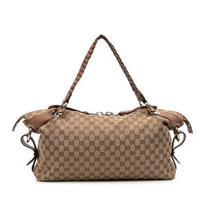 Pre-Loved Gucci Medium GG Canvas Bamboo Bar Tote